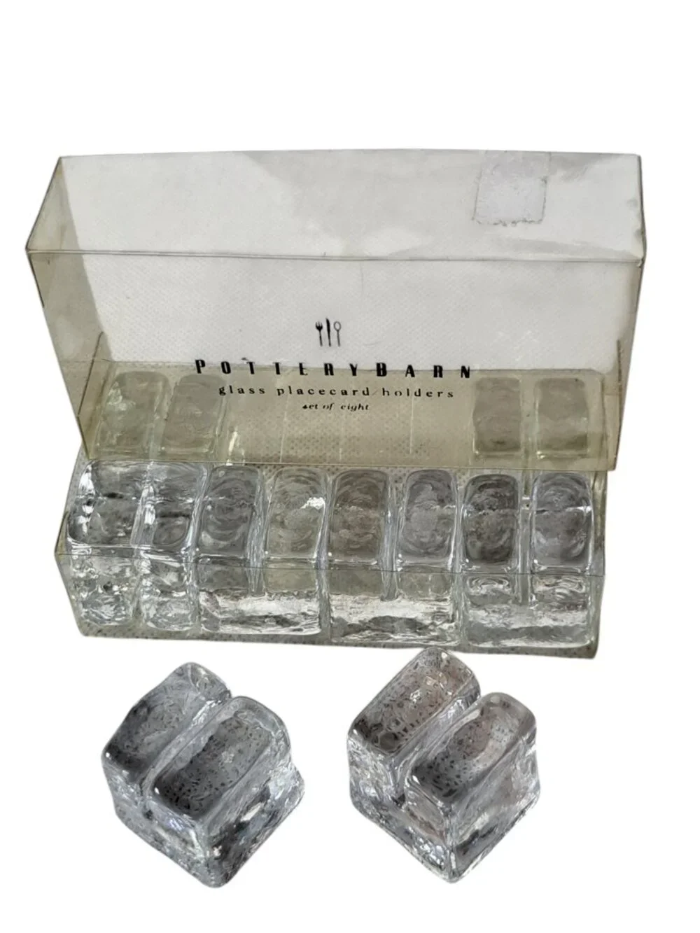 Pottery Barn Placecard Holders Clear Glass Cubes Wedding Shower Display Set 8